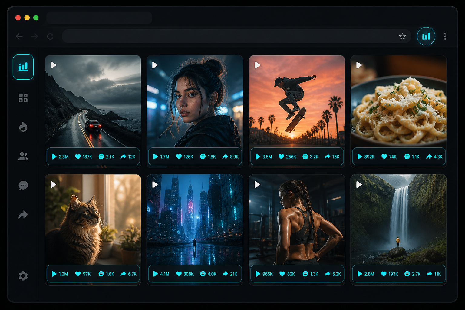 TokSorter stats overlay on TikTok video grid